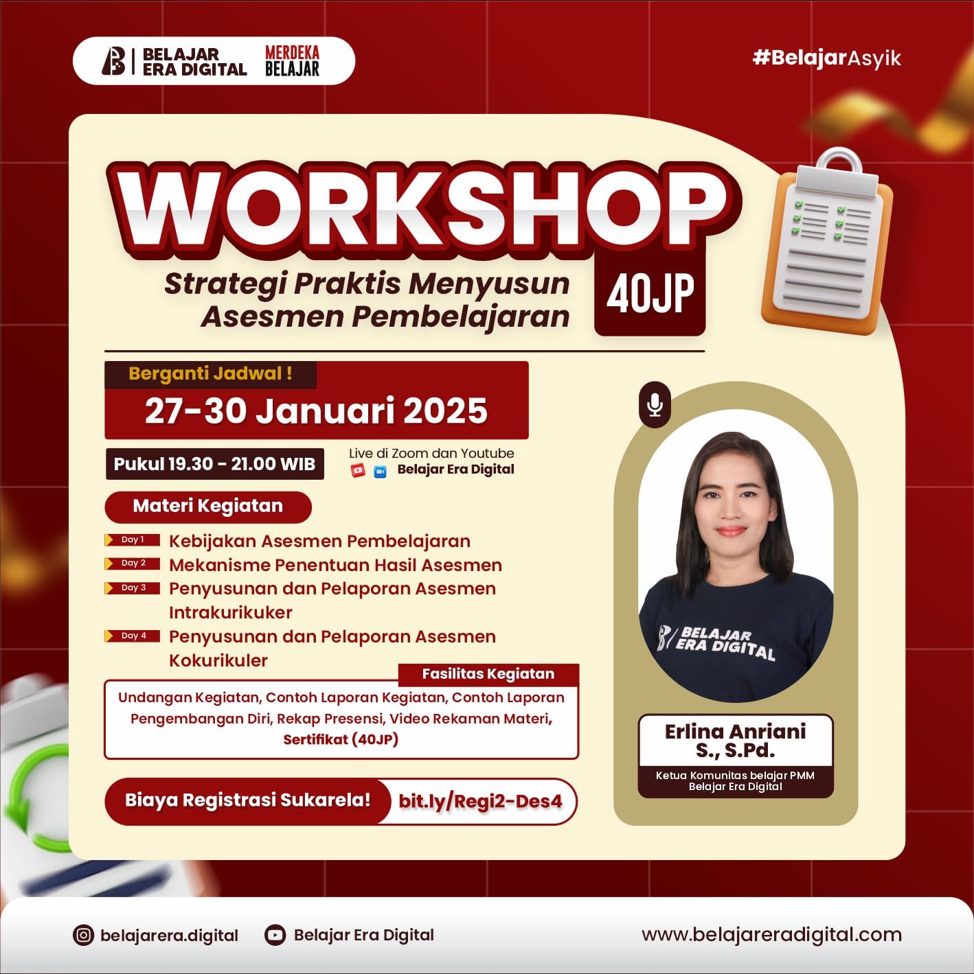 Workshop 40JP : Strategi Praktis Menyusun Asesmen Pembelajaran (27-30 Januari 2025)